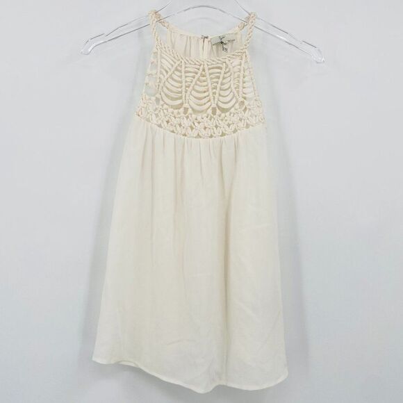 Joie Size Small Ivory Montara Knotted Macrame Silk Tank Top Blouse - Picture 3 of 12